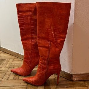 Orange Knee High Boots